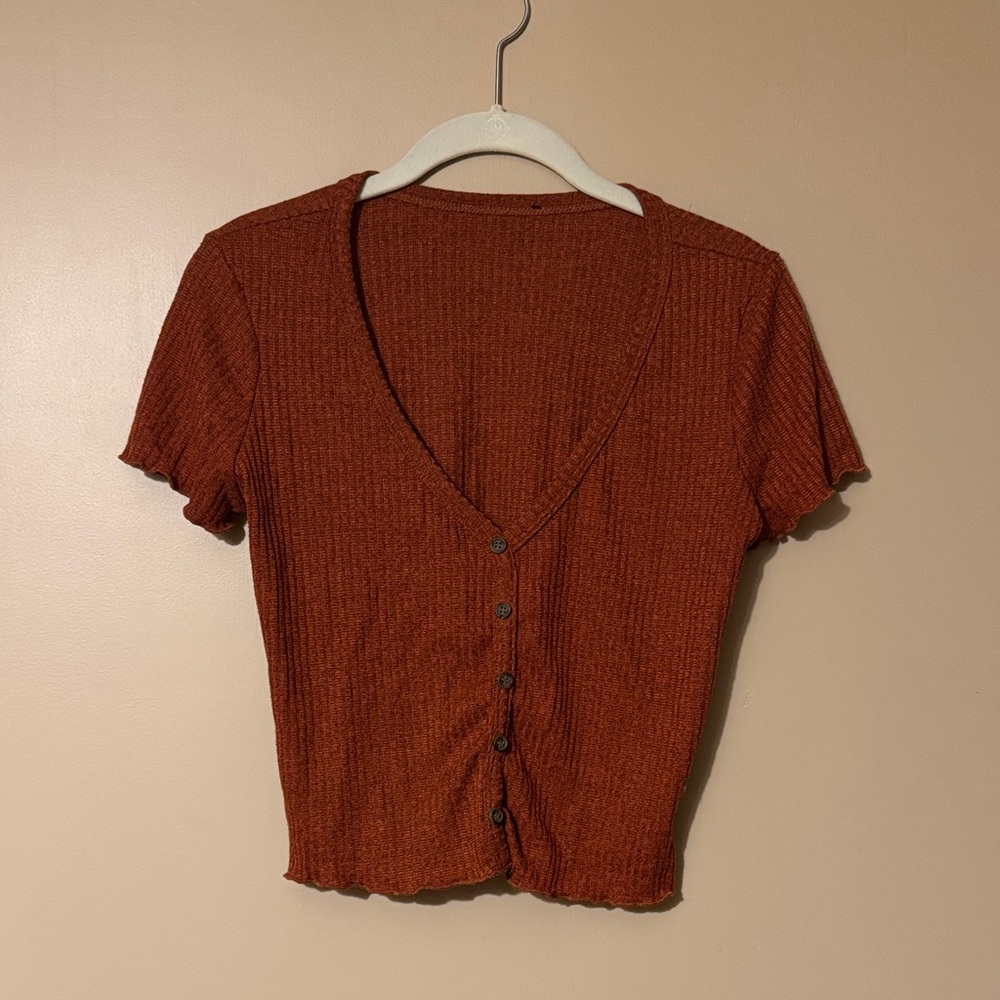 Rust Button-Up Ribbed Top